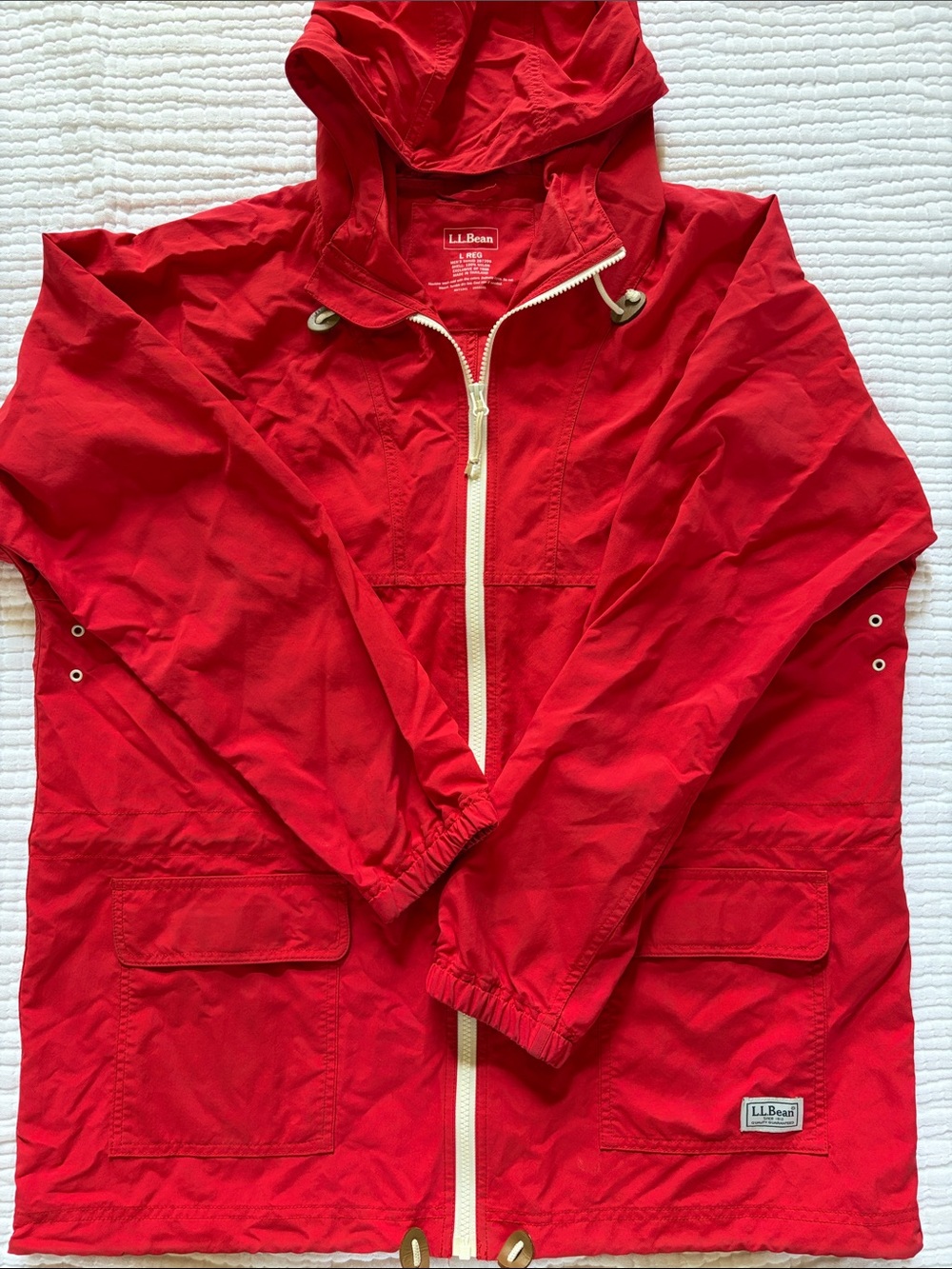 L.L.Bean Red Hooded Windbreaker Rain Jacket Size Large